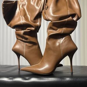 JW Pei Faux Leather Slouch Boots – Brown (Size 8.5)